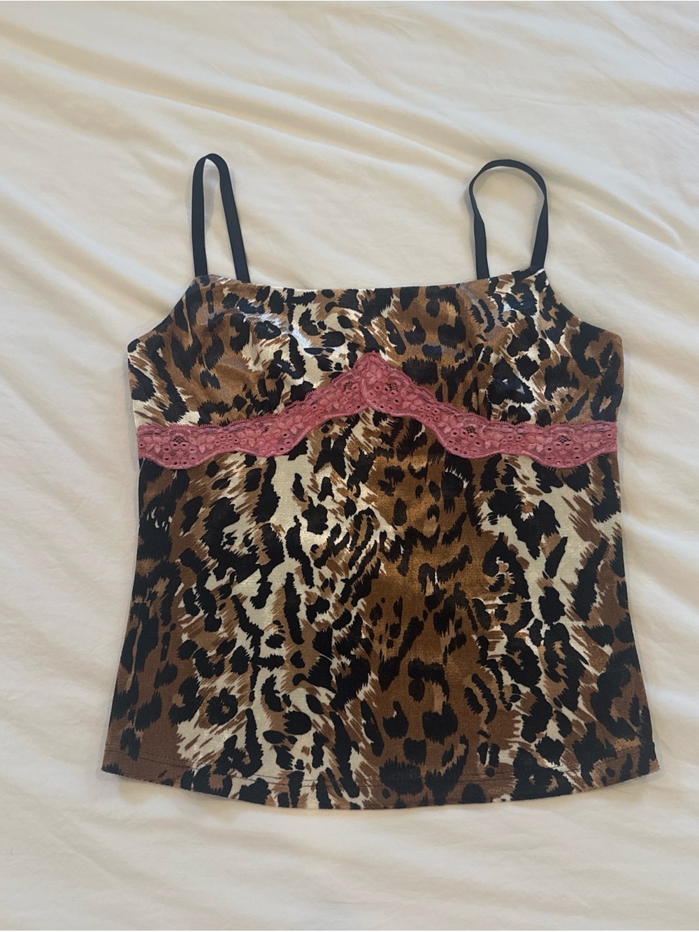 Leopard Print Camisole with Rose Lace Trim